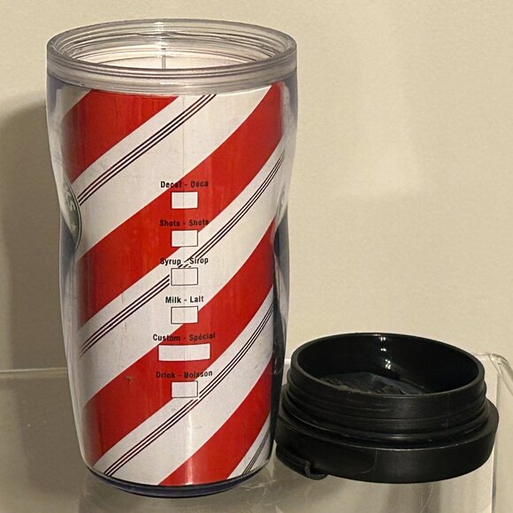 STARBUCKS 2009 Red and White Striped 8 oz Travel Tumbler - Picture 4 of 4